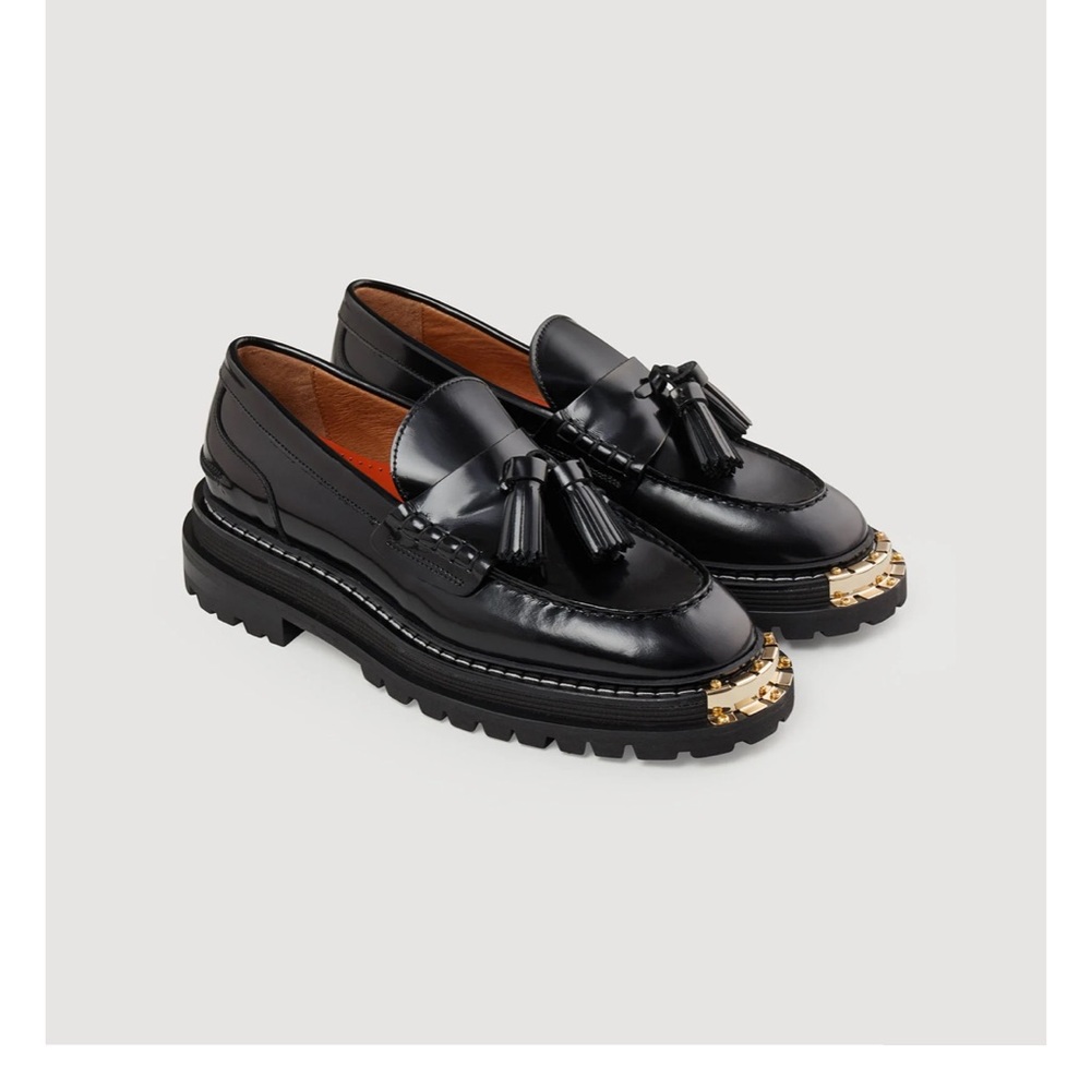 SANDRO Studded Black Tassel Leather Loafers